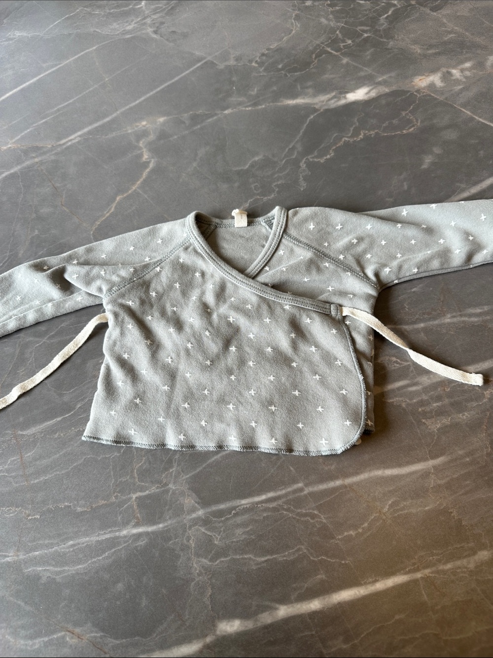 Quincy Mae Sage Wrap-Style Baby Top with White Star Print